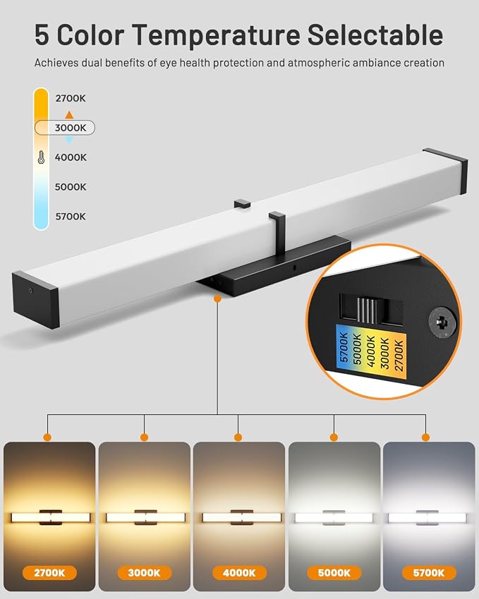 Modern Bathroom Light Fixtures Over Mirror,Dimmable Vantiy Lights for Bathroom,5CCT 16 Inch (15.75inch)20W 2000LM LED Vanity Light Bar,Matte Black Powder Room Lighting Fixtures,ETL Certified