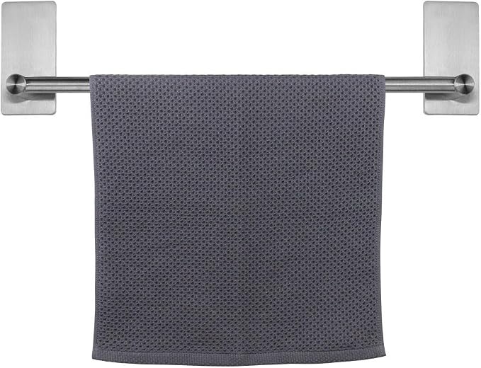NearMoon Self Adhesive Bathroom Towel Bar- Stainless Steel Bath Wall Shelf Rack Hanging Towel Stick On Sticky Hanger Contemporary Style, NO Drilling (2 Pack, Brushed Nickel, 16-Inch Towel Rack)