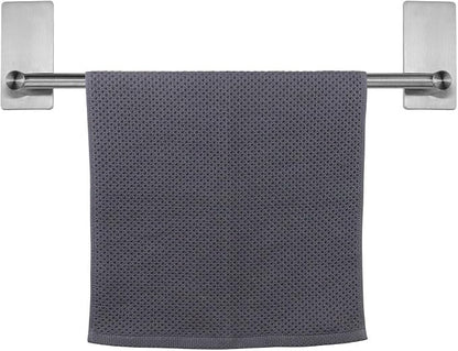 NearMoon Self Adhesive Bathroom Towel Bar- Stainless Steel Bath Wall Shelf Rack Hanging Towel Stick On Sticky Hanger Contemporary Style, NO Drilling (2 Pack, Brushed Nickel, 16-Inch Towel Rack)