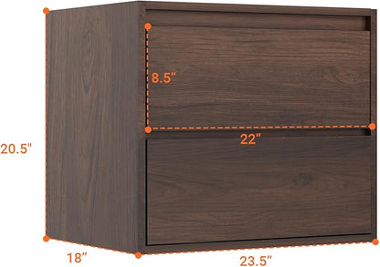 24 Inch Floating Bathroom Vanity Cabinet Only, Wall Mounted Wood Cabinet with 2 Divided Storage Drawers, Space-Saving Design for Small Bathroom, Rich Walnut Lacquer Finish, Easy Assembly