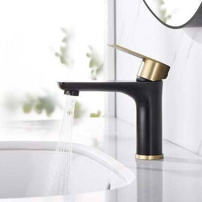 SUMERAIN Modern 304 Stainless Steel Bathroom Faucet Lead-Free Vanity Sink Faucet Black&Gold Single Handle Washbasin Faucet | Lead-Free, Single Handle, Unique Flow Pattern, Water-saving, Easy DIY Install