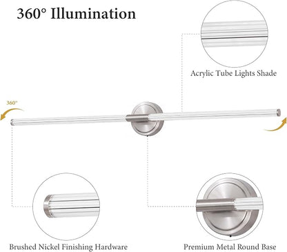 URSOLA 48" Modern LED Bathroom Light Fixtures, Brushed Nickel 3CCT Dimmable Bathroom Vanity Light Over Mirror, Bathroom Vanity Bath Bar Lights with 360° Removable Acrylic Light Tube