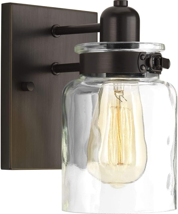 Progress Lighting P300045-020 Calhoun Collection Clear Glass Farmhouse Bath Vanity Light, 1 Light, Antique Bronze