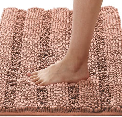 H.VERSAILTEX Bathroom Rugs Bath Rugs for Bathroom Non Slip Bath Mats Extra Thick Chenille Striped Rug 17" x 24" Absorbent Soft Shaggy Washable Dry Fast Bath Mats - Muted Clay
