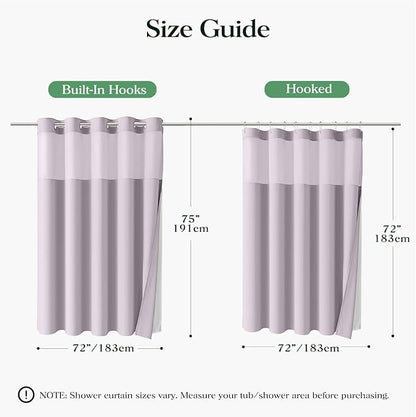 Lavender Hook Free Waffle Shower Curtain & Snap Fabric Liner,72x87 | Less Time to install, 3 in 1 Fabric Shower Curtain and Liner Set with Magnets, Extra Long, Shower Curtains for Bathroom