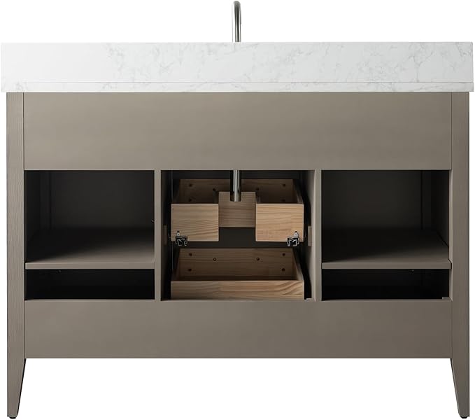 HomeBeyond 48 Inch Bathroom Vanity with Sink & Ceramic Top, Single Vanity Cabinet with Basin, Soft-Closing Doors & Matte Black Hardware, Driftwood Gray