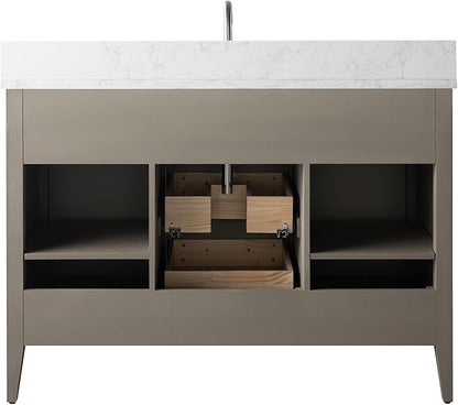 HomeBeyond 48 Inch Bathroom Vanity with Sink & Ceramic Top, Single Vanity Cabinet with Basin, Soft-Closing Doors & Matte Black Hardware, Driftwood Gray