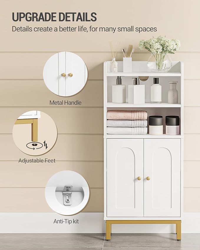 Hzuaneri Bathroom Storage Cabinet, Small Floor Cabinet with 2 Door | Toilet Paper Cabinets, Bathroom Organizer with Adjustable Shelf, for Small Spaces White, Arch Door,7.1" Dx14.6 Wx32.7 H