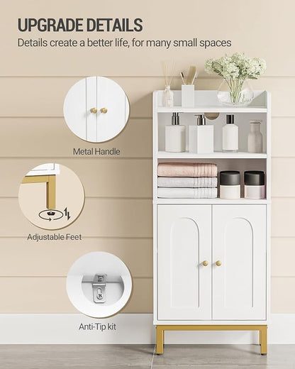 Hzuaneri Bathroom Storage Cabinet, Small Floor Cabinet with 2 Door | Toilet Paper Cabinets, Bathroom Organizer with Adjustable Shelf, for Small Spaces White, Arch Door,7.1" Dx14.6 Wx32.7 H