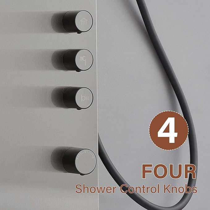 Shower Panel Tower System, Rainfall Shower Head Handheld Shower Wand Multi-Function Shower Panel with Large Area Massage Jets for Home Hotel, Brushed Nickel
