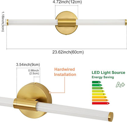LED Bathroom Light Fixtures Gold Vanity Lights Modern 24" | 360° Bright Bathroom Light, Dimmable Vanity Light, Hardwired Wall Sconce 3000K Warm White for Mirror