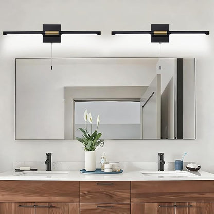 Black and Gold LED Bathroom Vanity Light Bar, 24 inch LED Vanity Light Fixtures Over Mirror, Morden Bathroom Sconces Lighting 4000K,Sconces Wall Lighting with Adjustable Lamp Tube