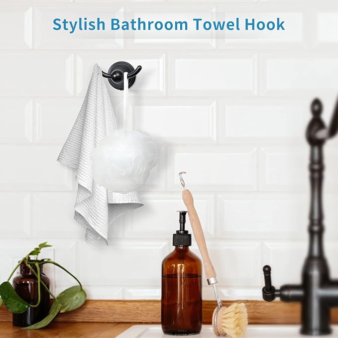 FILTA Bathroom Towel Hooks, Oil Rubbed Bronze Robe & Towel Hooks for Wall Mounted, Traditional Towel and Robe Hooks for Hanging Towels, Bath Towel Holder for Shower(2 Pack)