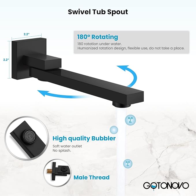 gotonovo Tub Shower Faucet Set with Valve Kit 12’’ Head,Matte Black | Shower System with Tub Spout,SUS304 Rain Head with Handheld Sprayer,Swivel Spout,All Metal,Rough-In Valve Trim Kit,Wall Mount
