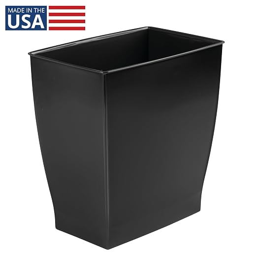 iDesign Small Plastic Bathroom Trash Can, Black | Slim Rectangle, For Bedroom, For Office, For Dorm