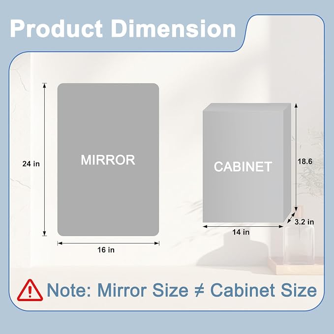 16x24 in Bathroom Medicine Cabinet with Mirror, Matte Silver | Fully Assembled; Recessed or Surface Wall Mount; Metal Cabinet with Tempered Glass Mirror and Two Adjustable Glass Shelves