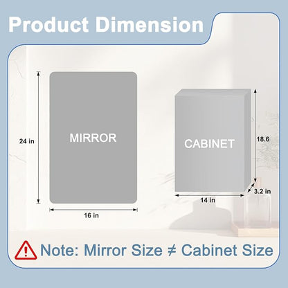 16x24 in Bathroom Medicine Cabinet with Mirror, Matte Silver | Fully Assembled; Recessed or Surface Wall Mount; Metal Cabinet with Tempered Glass Mirror and Two Adjustable Glass Shelves