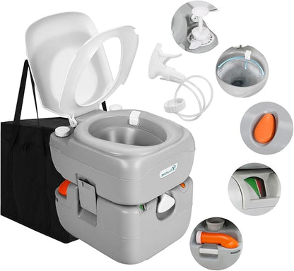 YITAHOME Portable Toilet for Adults, 5.8 Gallon Camping Porta Potty with Carry Bag, Hand Sprayer, Level Indicator, Handle Pump and Leak-Proof, Indoor Outdoor Toilet for RV Travel, Boat, Hiking, Trips