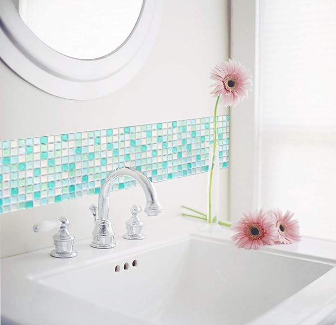 3D Mosaic Tile Sticker Removable Wallpaper Tile Red, 3D Self Adhesive Wall Tiles Bathroom Wall Tiles for Kitchen Backsplash Blue,PVC Square Decorative Vinyl Decals,4 Sheets