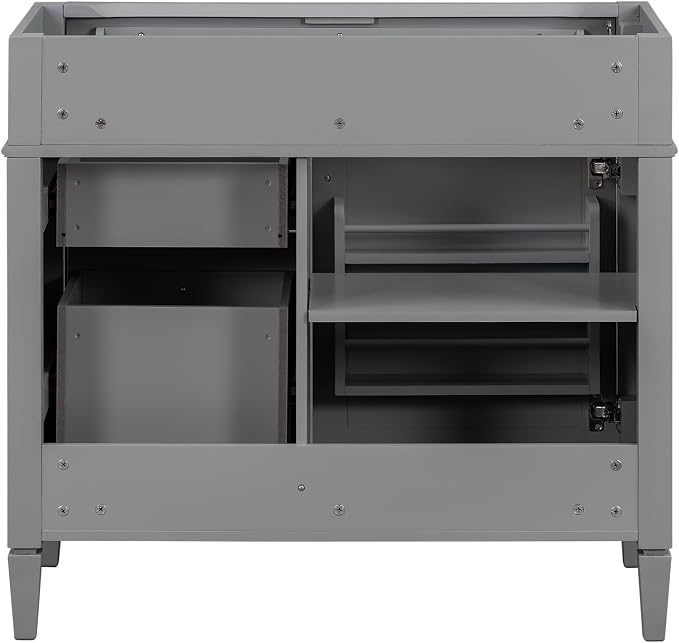 36" Bathroom Vanity Without Top Sink,Modern Freestanding Storage Cabinet with 2 Soft-Close Drawers & Tip-Out Tray,Solid Wood Frame Vanity Only w/Adjustable Shelf & Door Organizer,Grey