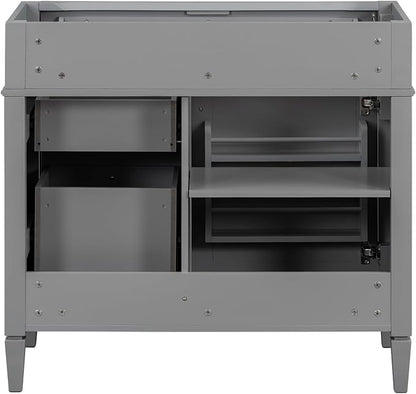 36" Bathroom Vanity Without Top Sink,Modern Freestanding Storage Cabinet with 2 Soft-Close Drawers & Tip-Out Tray,Solid Wood Frame Vanity Only w/Adjustable Shelf & Door Organizer,Grey