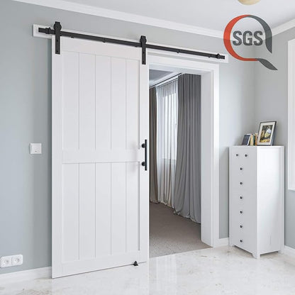 36 x84in MDF Sliding Barn Door with 6.6ft Barn Door Hardware Kit & Handle | White Solid Barn Door Slab Covered with Water-Proof PVC Surface, Pre-Drilled Holes Easy Assembly, H-Frame