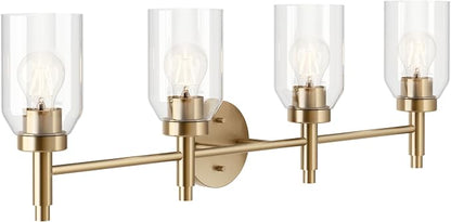Kichler Madden 4-Light Bathroom Vanity Light, Champagne Bronze | Modern vanity light with clear glass for single or double bathroom mirrors (34" x 10.5"), 55186CPZ