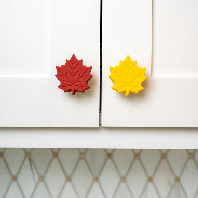 Knobēz 12pk Fall Cabinet Knob Covers - Leaf Decorative Knob Covers | Holiday knob covers for cabinets and drawers. Stretchy fabric fits 1 to 1.5 inch hardware. Seasonal home decor upgrade