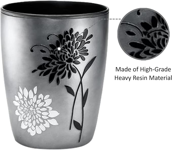 Popular Bath Erica Collection Grey Resin Trash Can, 9" x 6" x 9.5"