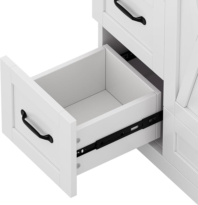 48" Bathroom Vanity with Sink, Freestanding Bathroom Cabinet | Ceramic Top & Backsplash, 7 Storage Drawers, X-Shaped Doors, Adjustable Shelving, Door Storage and Towel Bar, White