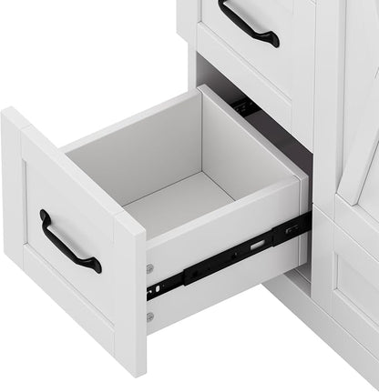 48" Bathroom Vanity with Sink, Freestanding Bathroom Cabinet | Ceramic Top & Backsplash, 7 Storage Drawers, X-Shaped Doors, Adjustable Shelving, Door Storage and Towel Bar, White