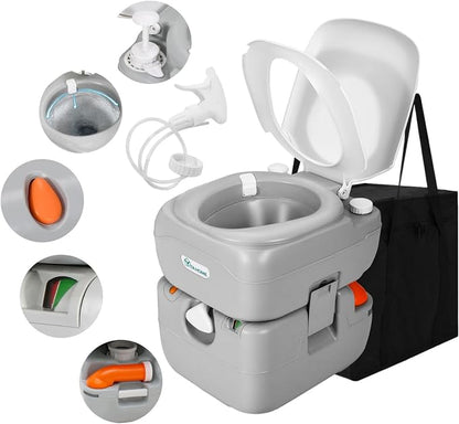 YITAHOME Portable Toilet Camping Porta Potty 5.8 Gallon with Carry Bag | Leak-Proof Indoor Outdoor Toilet with Level Indicator, Handle Pump, for RV Travel, Boat and Trips