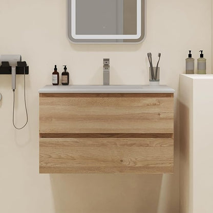 Floating Bathroom Vanity with Sink Wall Mounted Cabinet with 2 Soft-Close Drawers, Moisture-Resistant MDF,Large Storage for Small Space (30")