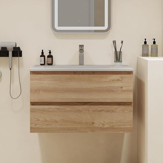 Floating Bathroom Vanity with Sink Wall Mounted Cabinet with 2 Soft-Close Drawers, Moisture-Resistant MDF,Large Storage for Small Space (30")