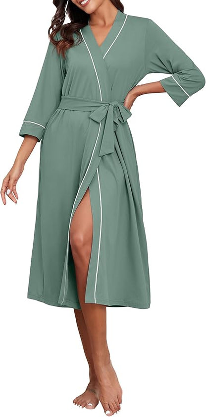 PrinStory Womens Robe Long Knit Bathrobe Lightweight Soft Robes Ladies Bath Robe