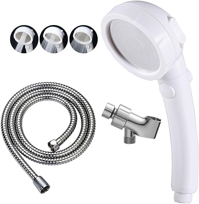 KAIYING High Pressure Handheld Shower Head with ON/OFF Pause Switch, 3 Spray Modes Shower Wand with Shut Off Button, Removable Camper Shower Head with Hose and Adjustable Angle Bracket (White) | 3 Spray Modes Shower Wand with Shut Off Button, Camper & ...
