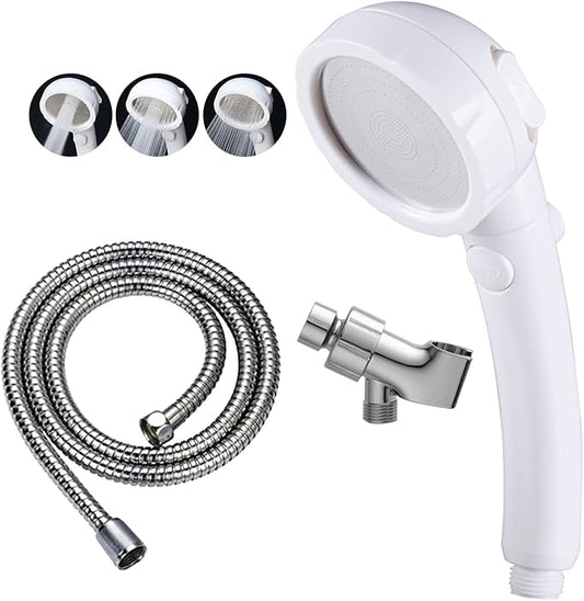 High Pressure Handheld Shower Head with ON/OFF Pause Switch, 3 Spray Modes Shower Wand with Shut Off Button, Removable Camper Shower Head with Hose and Adjustable Angle Bracket (White) | 3 Spray Modes Shower Wand with Shut Off Button, Camper & RV Showe...