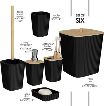 Clara Clark Bathroom Set - Black Bathroom Accessories Set, 6PC Bathroom Accessory Set, Bathroom Sets with Toilet Brush, Trash Can & Soap Dispenser