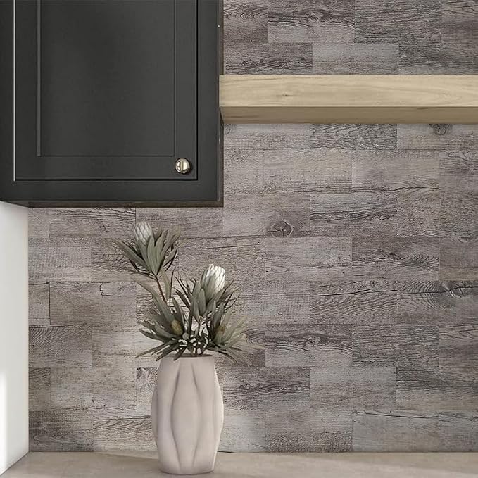AULIGET 100 Piece Peel and Stick Backsplash PVC Tile, 3 Inch x 6 Inch Dover Gray Stick on Tiles for Backsplash Kitchen, Bathroom, Laundry Room, Camper, Fireplace