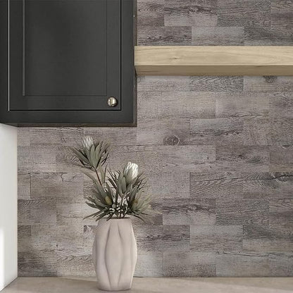 AULIGET 100 Piece Peel and Stick Backsplash PVC Tile, 3 Inch x 6 Inch Dover Gray Stick on Tiles for Backsplash Kitchen, Bathroom, Laundry Room, Camper, Fireplace