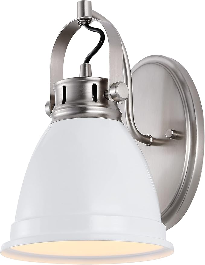 JONATHAN Y 7" White/Nickel 1-Light LED Vanity Light, Adjustable Wall Sconce for Bathroom Mirror, Farmhouse Bohemian Kitchen Light, Iron Black Bell Shade (JYL1114B)