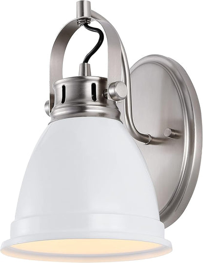 JONATHAN Y 7" White/Nickel 1-Light LED Vanity Light, Adjustable Wall Sconce for Bathroom Mirror, Farmhouse Bohemian Kitchen Light, Iron Black Bell Shade (JYL1114B)