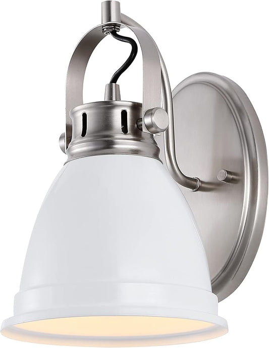 JONATHAN Y 7" White/Nickel 1-Light LED Vanity Light, Adjustable Wall Sconce for Bathroom Mirror, Farmhouse Bohemian Kitchen Light, Iron Black Bell Shade (JYL1114B)