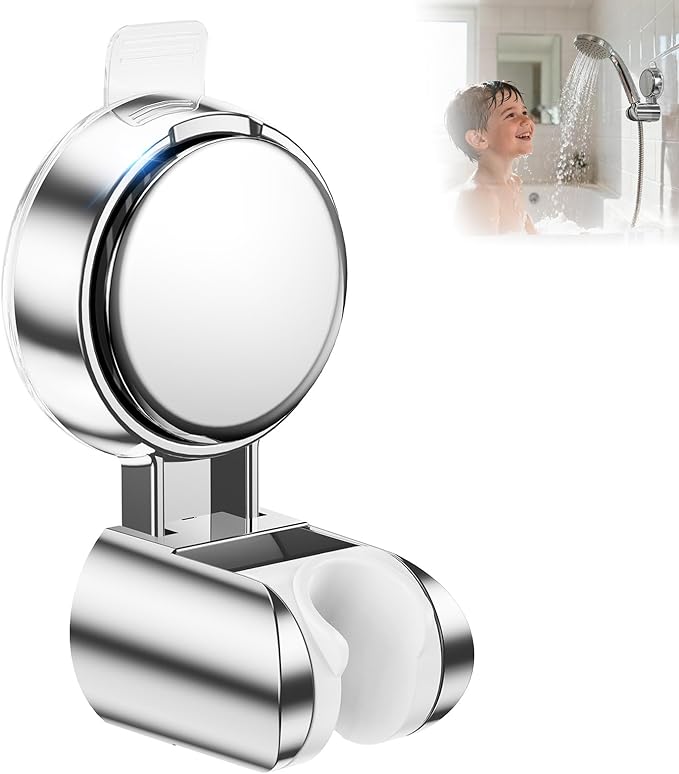 JOTPE Suction Cup Shower Head Holder, Adjustable No Drill Wall Mount Silver | 5-Angle Adjustable Shower Head Holder Fits Most Handheld Shower Heads, Reusable Suction Cup Mounts Without Drilling