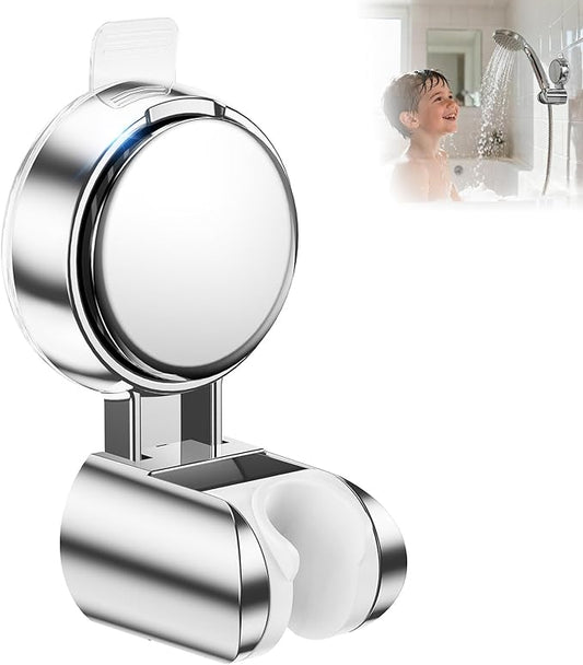 JOTPE Suction Cup Shower Head Holder, Adjustable No Drill Wall Mount Silver | 5-Angle Adjustable Shower Head Holder Fits Most Handheld Shower Heads, Reusable Suction Cup Mounts Without Drilling