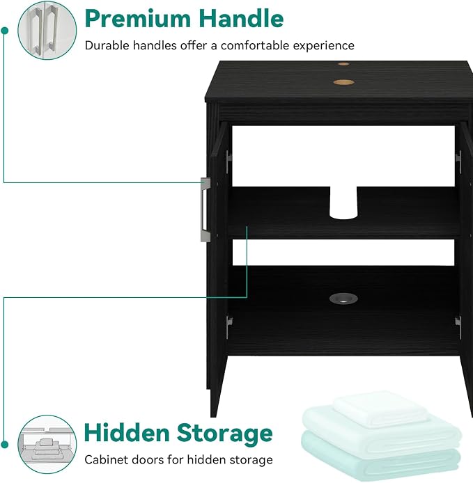 YOURLITE 30" Bathroom Vanity with Sink, Black Bathroom Vanity and Sink Combo with Faucet & Pop Up Drain Set,Traditional Vanity with Blue Glass Boat Bathroom Sink