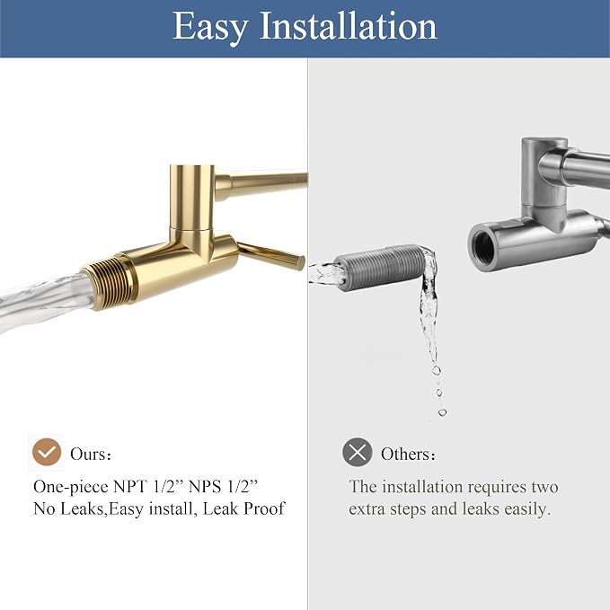 Faucets with Wall Mount Double Joint Swing Arms - Leak Free Design with High-Flow Aerators - Retractable & Folding for Space Saving