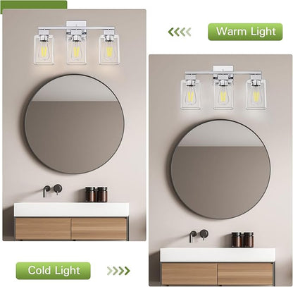 Espird Chrome Bathroom Vanity Light - 3 Light Bathroom Light Fixture Square Design & UL Certification, Bath Room Lighting Fixtures Over Mirror, Modern Vanity Lighting Fixture for Living Room