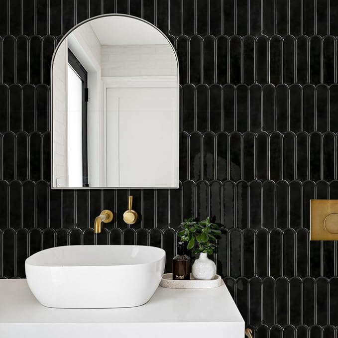 Commomy Thicker Black Peel and Stick Backsplash - 10 pcs of 12" x 12" - 3D Adhesive Peel and Stick Tiles Backsplash for Kitchen, Bathroom, Removable, Waterproof, Vinyl Wall Tile