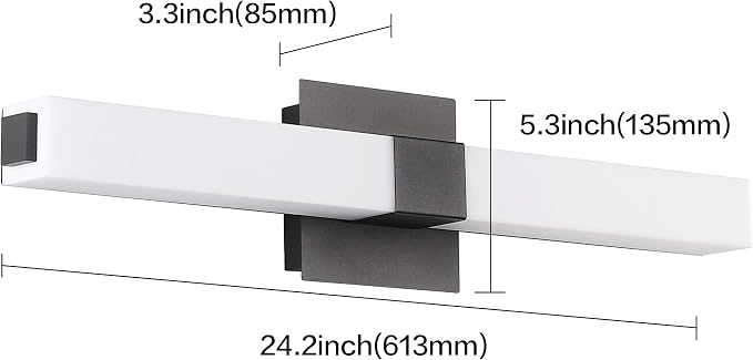 Bathroom Vanity Light Black - 24 inch Modern Vanity Lights for Bathroom - 18W LED Bath Lights Over Mirror Cool White Light 6000K